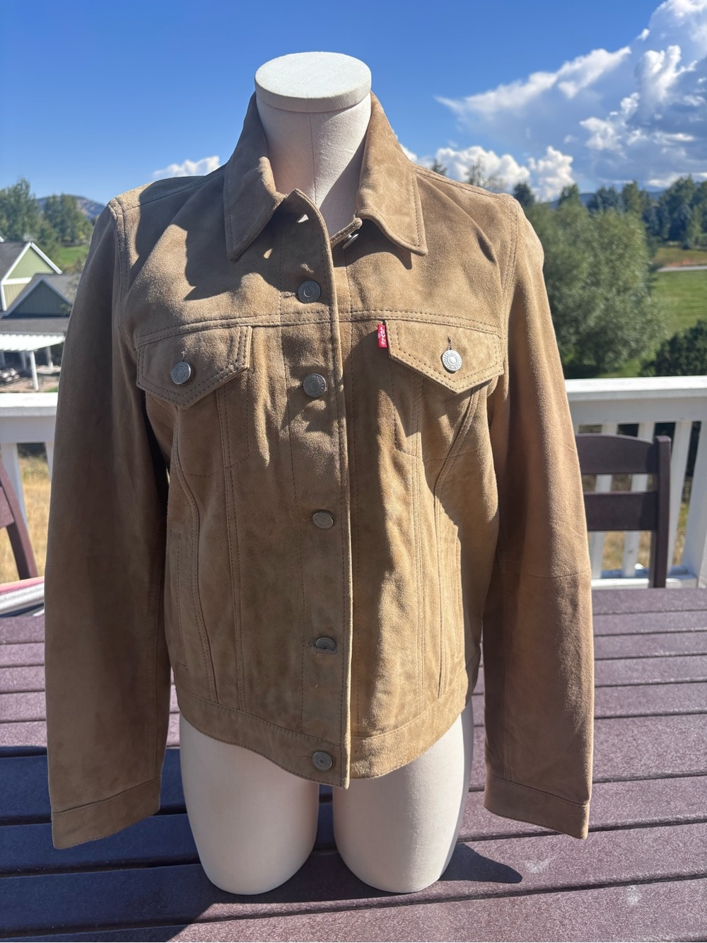 Levi's Women's Tan Suede Trucker Jacket with Chest Pockets